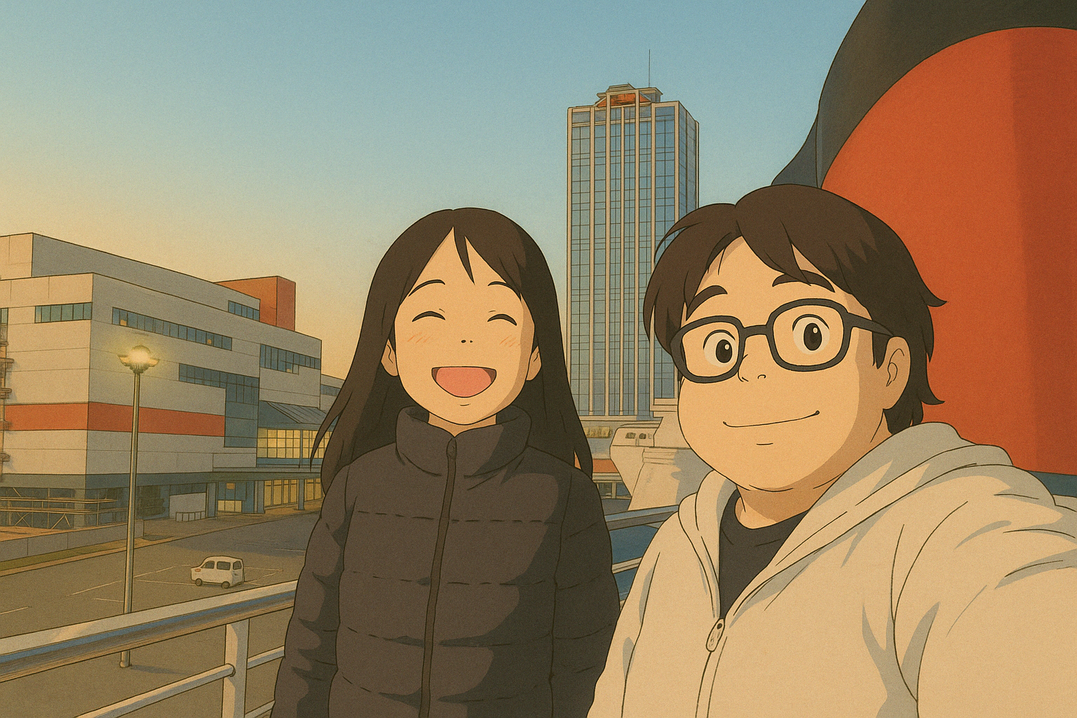 Anime-style interpretation of the Sunflower Murasaki ferry experience