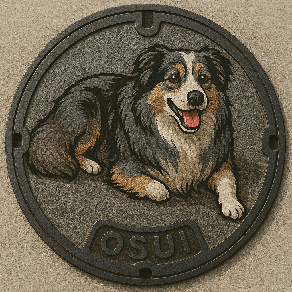 Anime-style interpretation of a dog-themed manhole cover