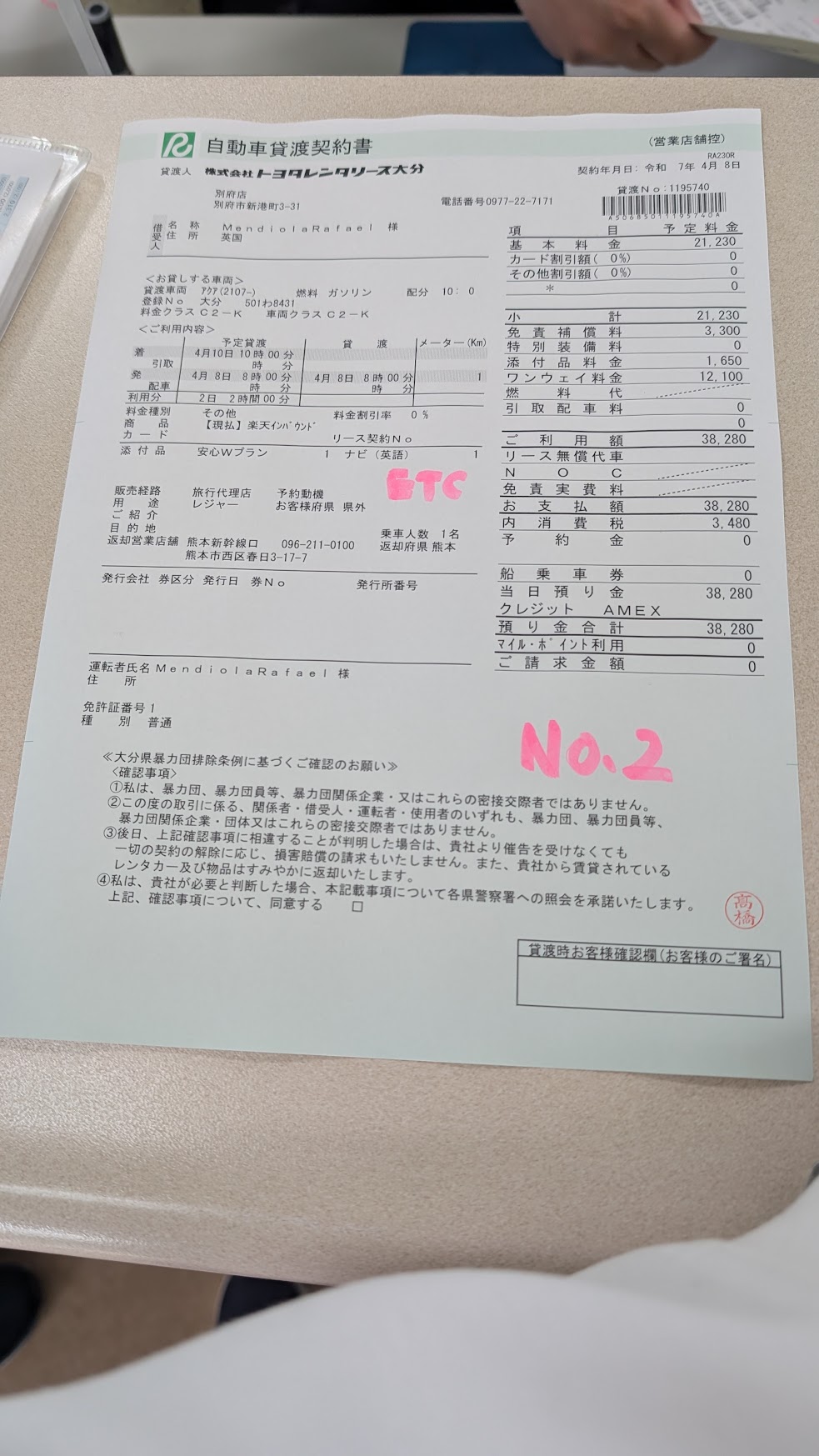 Receipt from our road trip expenses