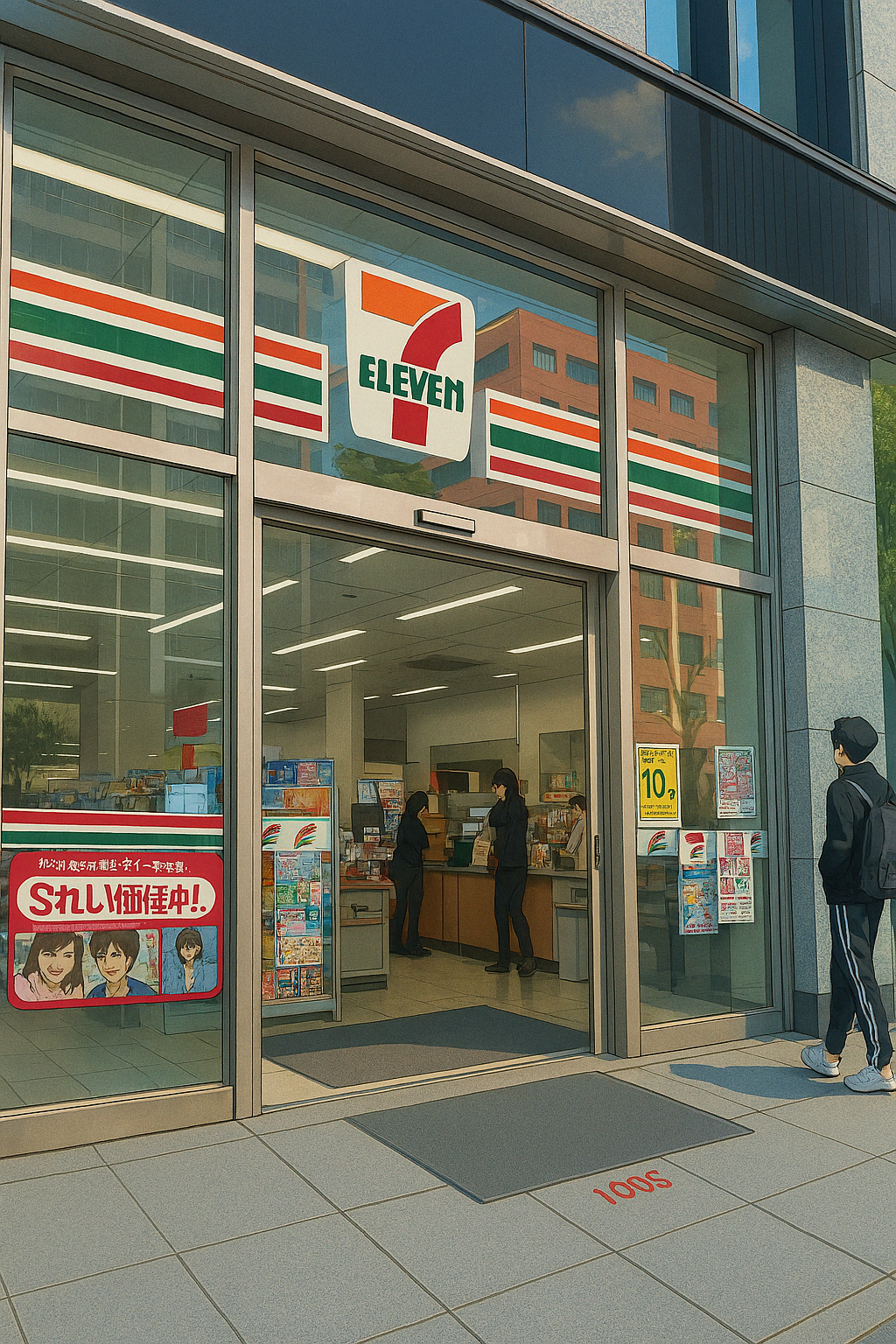 Seven-Eleven storefront in anime style
