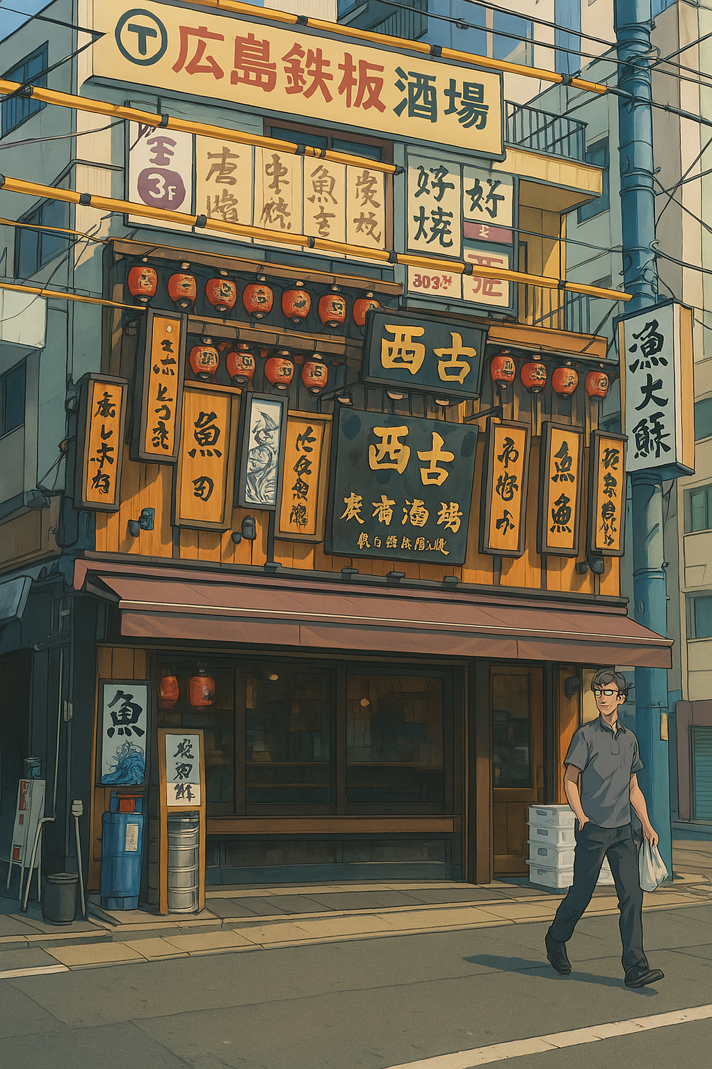 Traditional Japanese shop front in anime style