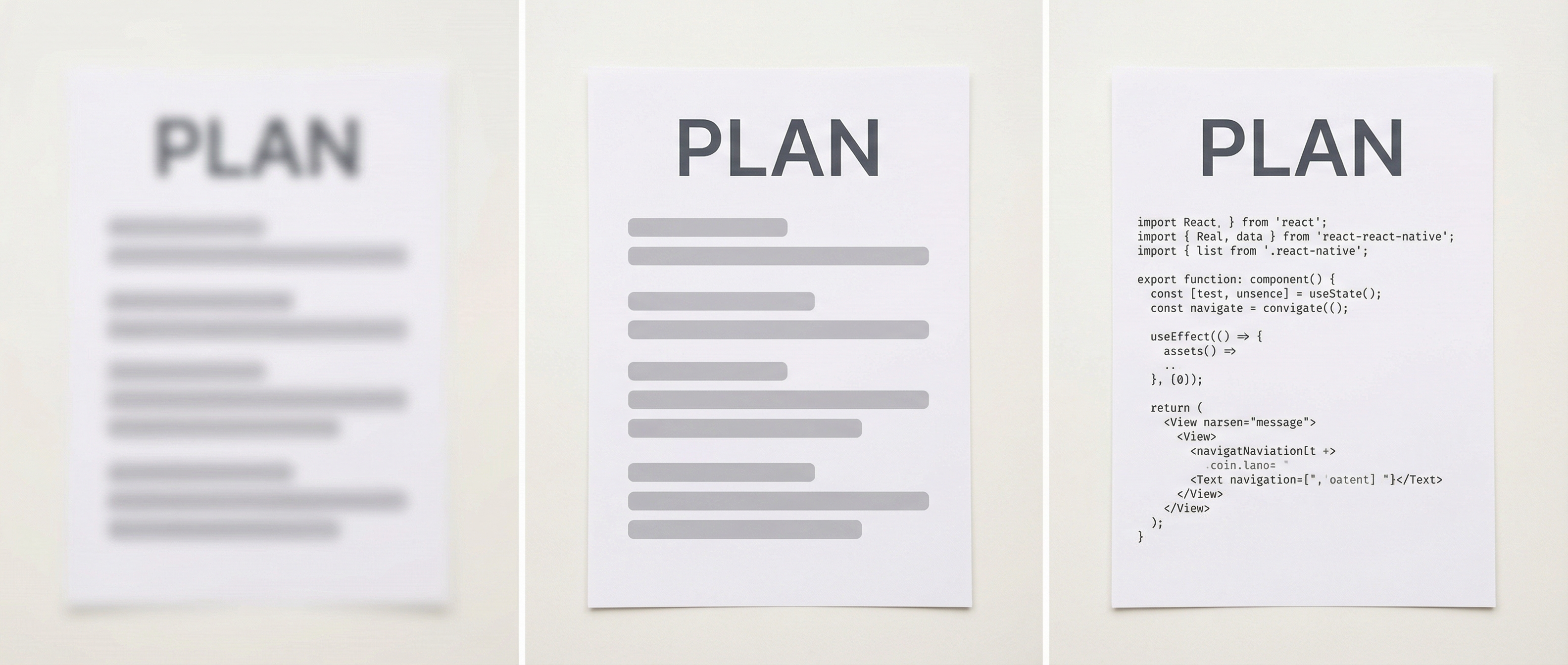 Iterative plan refinement visualized as a diffusion process, going from blurry to clear